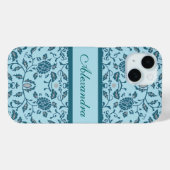 Elegante Blüte Aquamarin Damask Case-Mate iPhone Hülle (Rückseite (Horizontal))