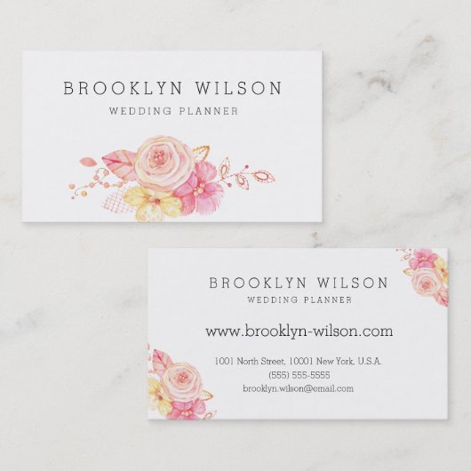 Elegante Blüte mit Perlen Hochzeitsplaner Visitenkarte (Vorne/Hinten)