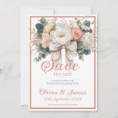 Elegante Blüte und weiße Blüte mit Bogen-Hochzeit Einladung (Vorderseite)