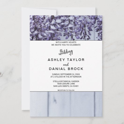 Elegante Blüten lila Rose Hochzeit mit Blumen Einladung (Vorderseite)