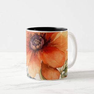 "Elegante Blüten: Muster der Wasserfarben-Blume Zweifarbige Tasse