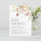 Elegante Blüten Pink und Cream Floral Baby Dusche Einladung (Stehend Vorderseite)
