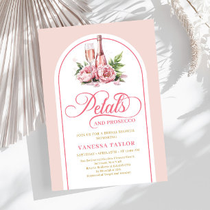 Elegante Blütenblätter und Prosecco-Roségold-Einla Einladung
