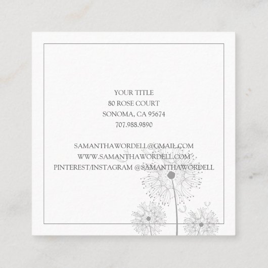 Elegante Blütendarstellung Doula oder Hebamme Quadratische Visitenkarte (Rückseite)