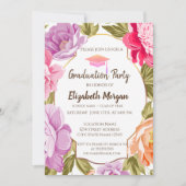 Elegante Blütendecke, Glitzer Graduation Cap Einladung (Vorderseite)