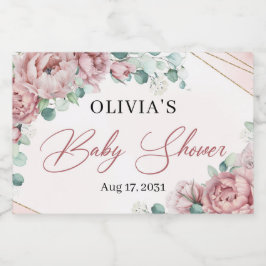 Elegante blütenfarbene Rose Eukalyptus Goldrahmen  Schaumweinetikett