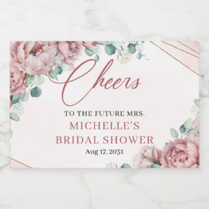 Elegante blütenfarbene Rose Eukalyptus Goldrahmen  Schaumweinetikett