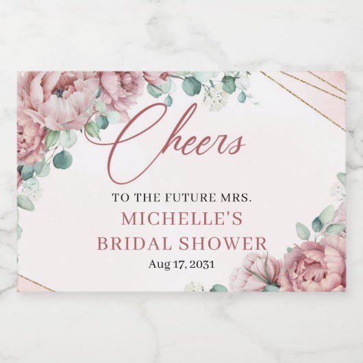 Elegante blütenfarbene Rose Eukalyptus Goldrahmen  Schaumweinetikett (Einzelnes Label)