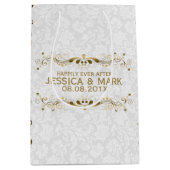 Elegante Blütengoldplatte mit weißen Damaskus 2a Mittlere Geschenktüte (Vorderseite)