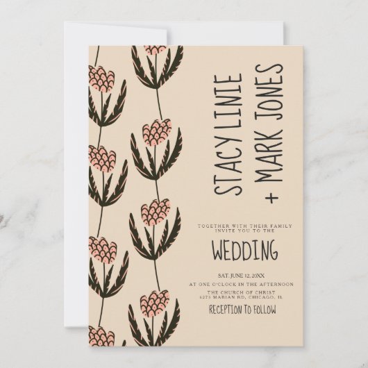 Elegante Blütenhandzeichnung Extravaganter Script- Einladung (Vorderseite)