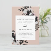 Elegante Blütenhochzeit mit dramatischen Schwarzen Einladung (Stehend Vorderseite)