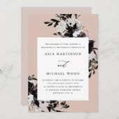 Elegante Blütenhochzeit mit dramatischen Schwarzen Einladung (Vorne/Hinten)