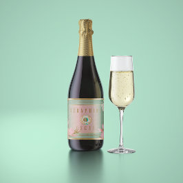 Elegante Blütenpastellfarben Rosa und Pastellblau Schaumweinetikett