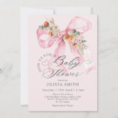 Elegante Blütenpinke Babydusche Einladung (Vorderseite)