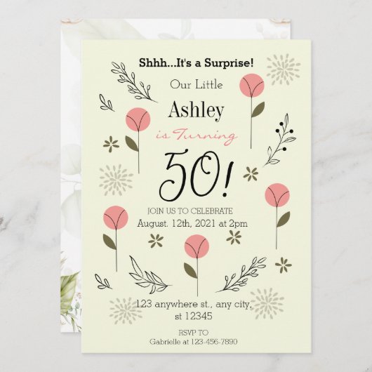 Elegante Blütenpracht 50. Geburtstag Einladung (Vorne/Hinten)