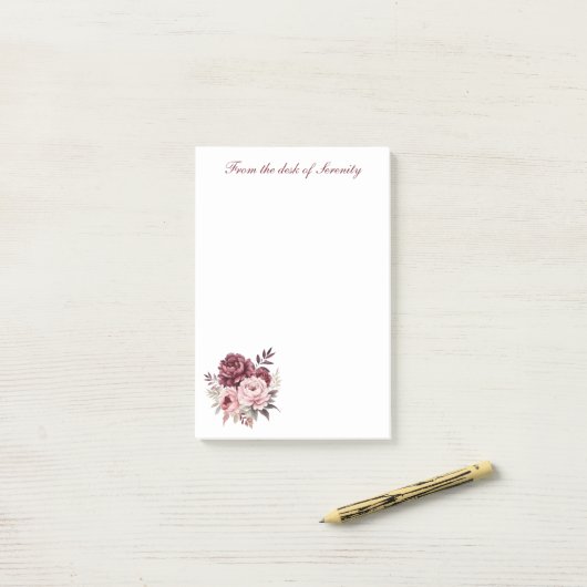 Elegante Blütenrosa Burgund Wasserfarbene Peonies Post-it Klebezettel (Auf Schreibtisch)