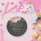 Elegante Blütenrot Rosa Botanische Moderne Hochzei Pappteller (Party)