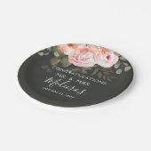 Elegante Blütenrot Rosa Botanische Moderne Hochzei Pappteller (Schrägansicht)