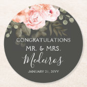 Elegante Blütenrot Rosa Botanische Moderne Hochzei Runder Pappuntersetzer (Vorderseite)