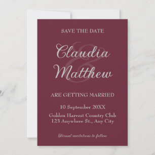 Elegante Blutrote und silberne Schriftzug-Foto-Hoc Save The Date