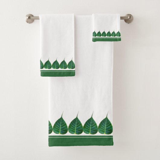 Elegante Bodhi-Blätter auf Weiß Badhandtuch Set (Insitu)