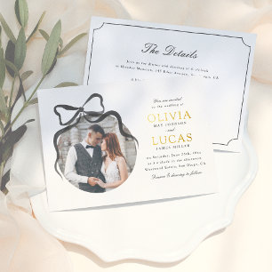 Elegante Bogen All-In-One Schwarz-Weiß-Foto-Hochze Folieneinladung