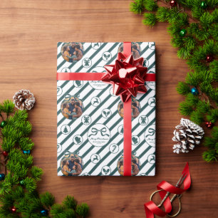 Elegante Bogen-Familienfoto Weihnachten - Grün Geschenkpapier