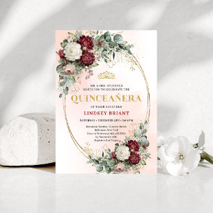 Elegante Bohemian Marsala Blumen Gold Quince Einladung