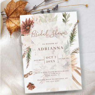 Elegante Bohemian-Pampas-Hochzeit-Brautabschiedspa Einladung