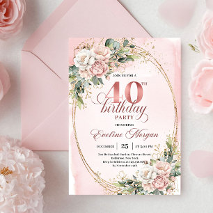 Elegante Bohemian-Rosa-Blumen-Einladungen zum 40. Einladung