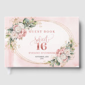 Elegante Bohemian-Rosa Blumen-Grün-Gästebuch Gästebuch (Vorderseite)