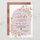 Elegante Bohemisch Blush and Butterfly Babydusche Einladung (Vorne/Hinten)