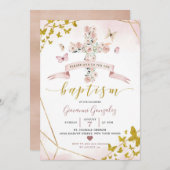 Elegante Bohemische Blush-Butterfly-Taufe Einladung (Vorne/Hinten)