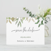 Elegante Bohemische Grüne Hochzeit Save The Date (Stehend Vorderseite)