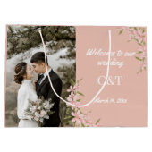 Elegante Bohemische Hochzeit in Weiß und Braun Große Geschenktüte (Rückseite)