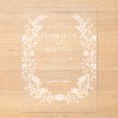 Elegante Bohemische Hochzeit mit weißem Blumenreat Acryleinladungen (Vorderseite)