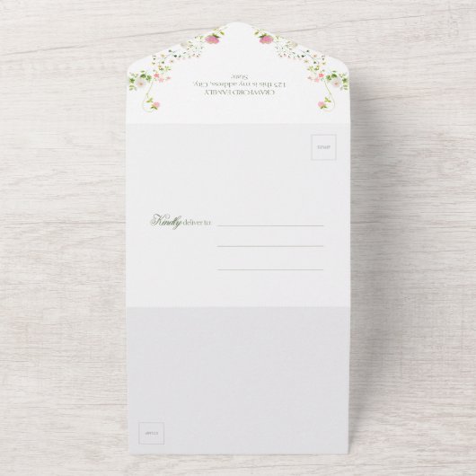 Elegante Bohemische Monogram Floral Wedding All In One Einladung (Außenbereich)