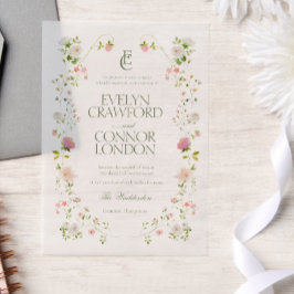 Elegante Bohemische Monogram Floral Wedding Pergament Einladungen