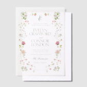 Elegante Bohemische Monogram Floral Wedding Pergament Einladungen (Versetzt)