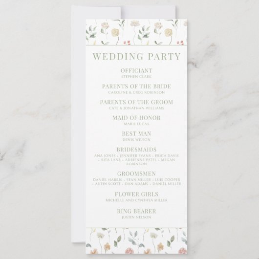 Elegante Bohemische Pastellblumen-Hochzeitsprogram (Rückseite)