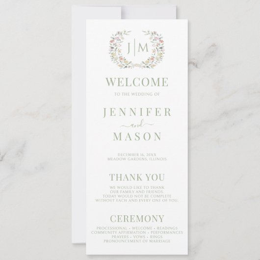 Elegante Bohemische Pastellblumen-Hochzeitsprogram (Vorderseite)