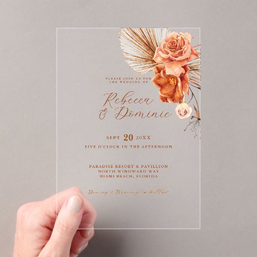 Elegante Bohemische Rustikale Hochzeit Acryleinladungen (Insitu (Handheld))