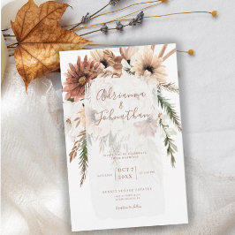 Elegante, Bohemische Rustikale Pampas Hochzeit Einladung