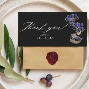 Elegante Bohemische Schwarz-Silber-Masquerade Dankeskarte