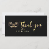 Elegante Bohemische Schwarze Goldmasquerade Vielen Dankeskarte (Vorderseite)