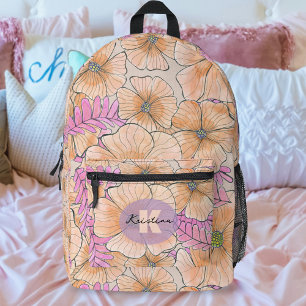 Elegante Bohemische Wasserfarbe Peach Pink Blume Bedruckter Rucksack