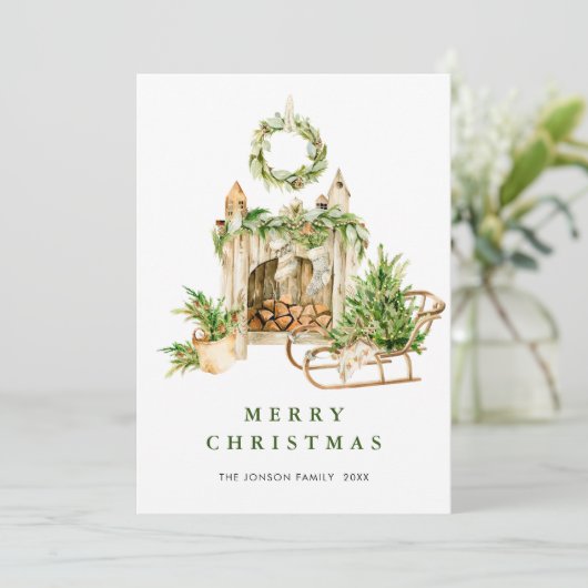 Elegante Bohemische Weihnachtsbaumkomposition Feiertagskarte (Stehend Vorderseite)