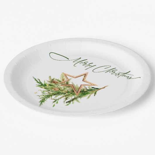 Elegante Bohemische Weihnachtskomposition Pappteller (Schrägansicht)