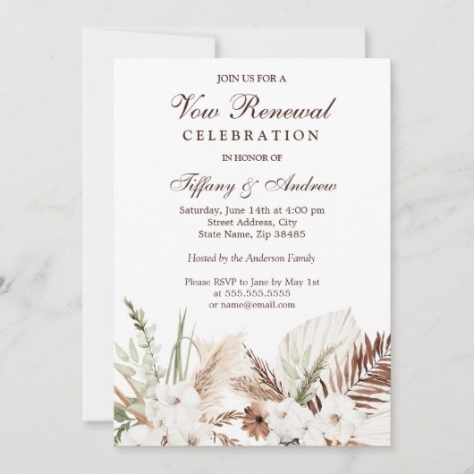 Elegante Bohemische Weiße Blumen Einladung (Vorderseite)