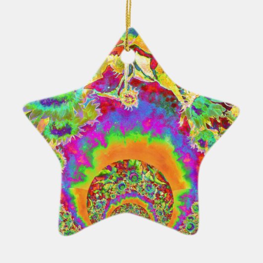 Elegante bohmianische Retro-Sonnenblumen Keramik Ornament (Vorne)